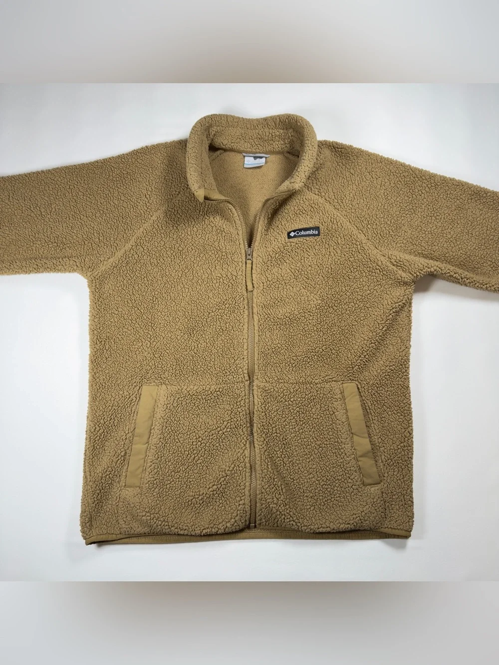 Columbia Sherpa Fleece Jacket Mens Large Tan Full Zip Rugged Ridge Pile Coat